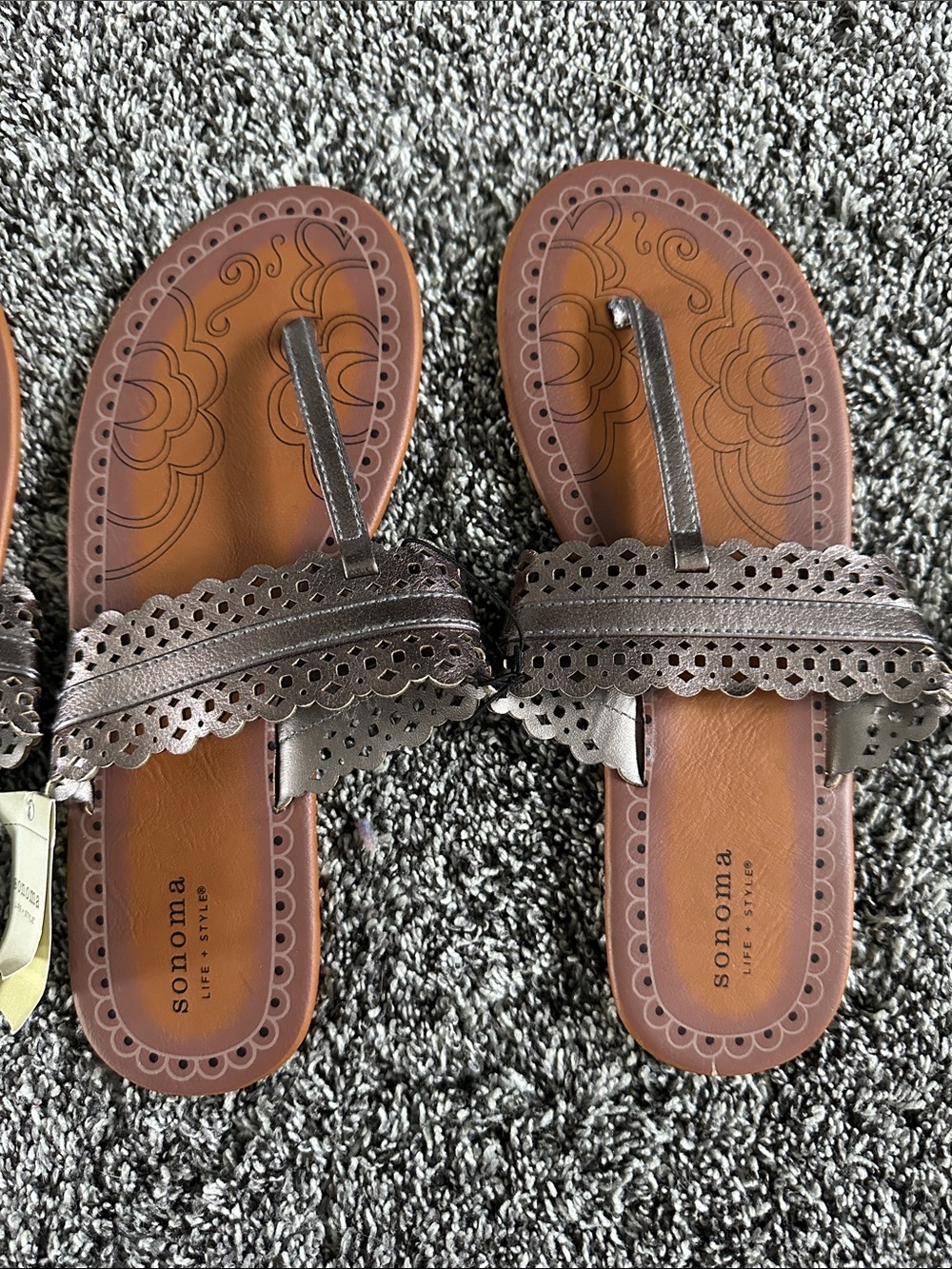 Sonoma Metallic Pewter Laser-Cut Toe-Post Sandals